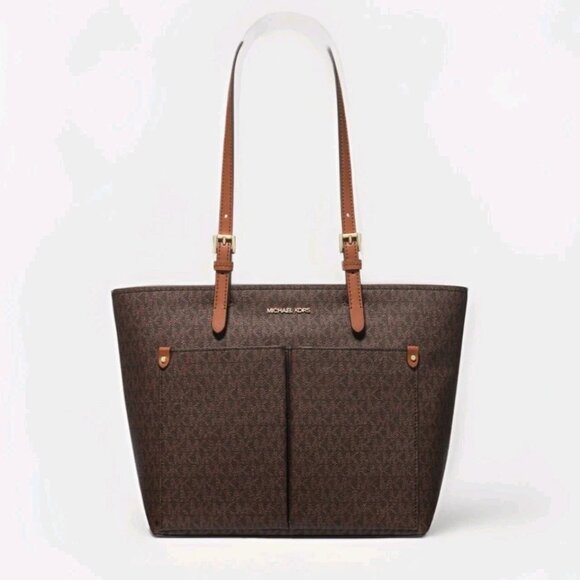 MICHAEL KORS JET SET TRAVEL MD DOUBLE POCKET TOTE SHOULDER BAG MK BROWN MOCHA - Picture 1 of 16